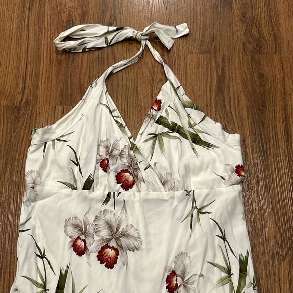 Milson Kys Hawaiian Dress Womens Large Cream Floral Halter Neck Midi Ruffle USA - Picture 2 of 6
